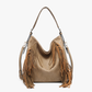 Sav Distressed Hobo Bag w/ Fringe Detail: Taupe