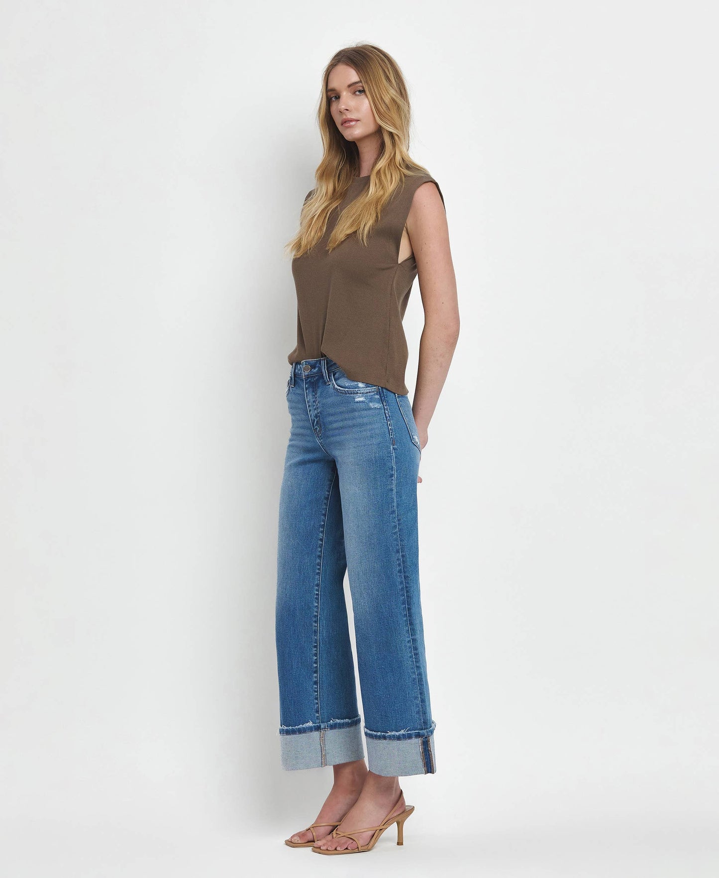 Vervet High Rise Cuffed Wide Leg Jeans