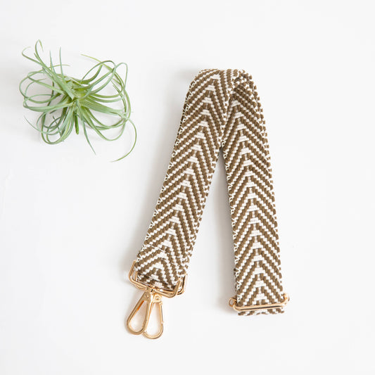 Guitar Style Purse Strap - Olive/Cream Zig
