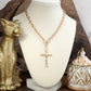 Divine Simplicity – Hammered Cross Front Toggle Necklace: Worn Gold Tone