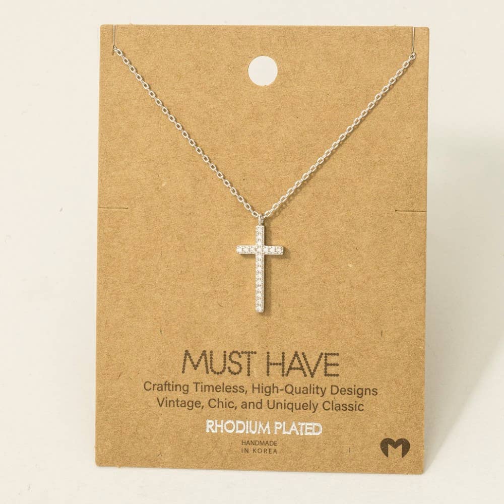Gold Dipped Cz Pave Cross Pendant Necklace: S