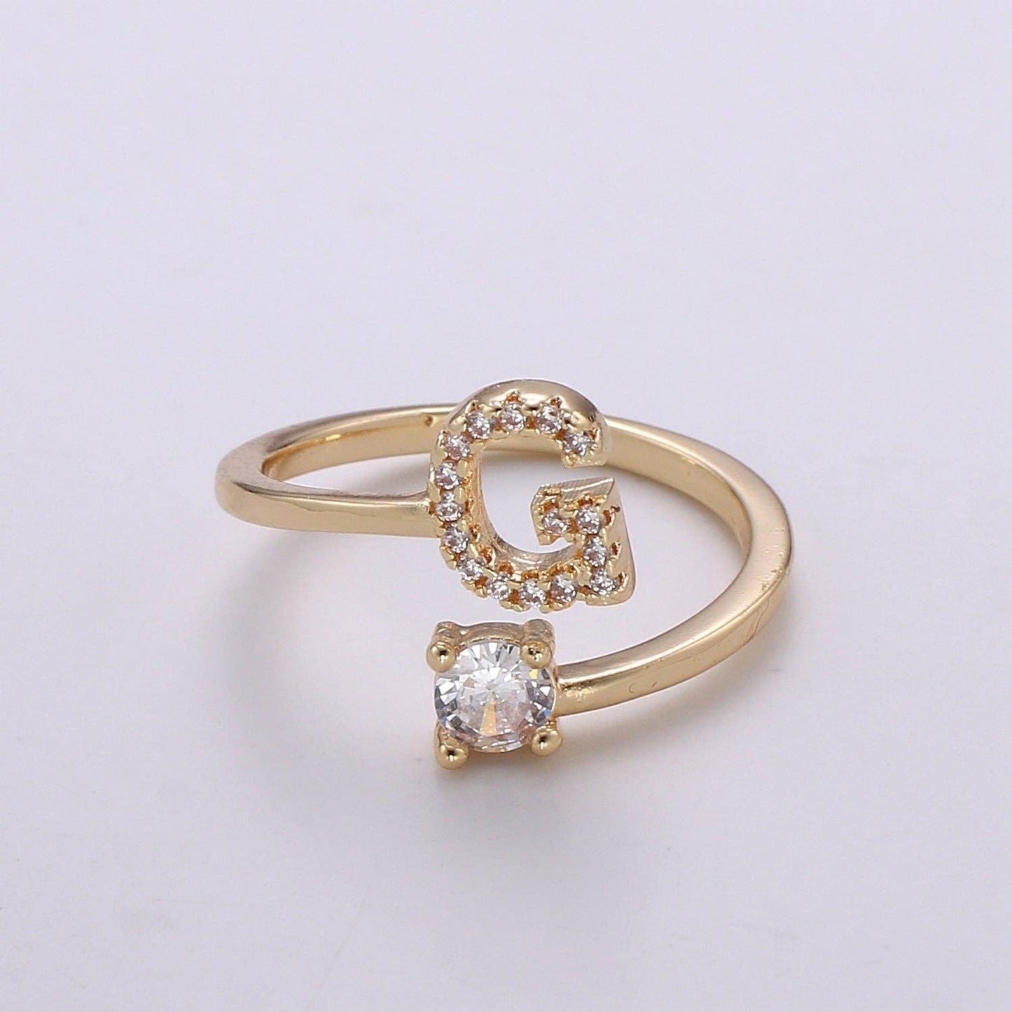 Adjustable Gold Initial Ring With CZ R370~R395: A