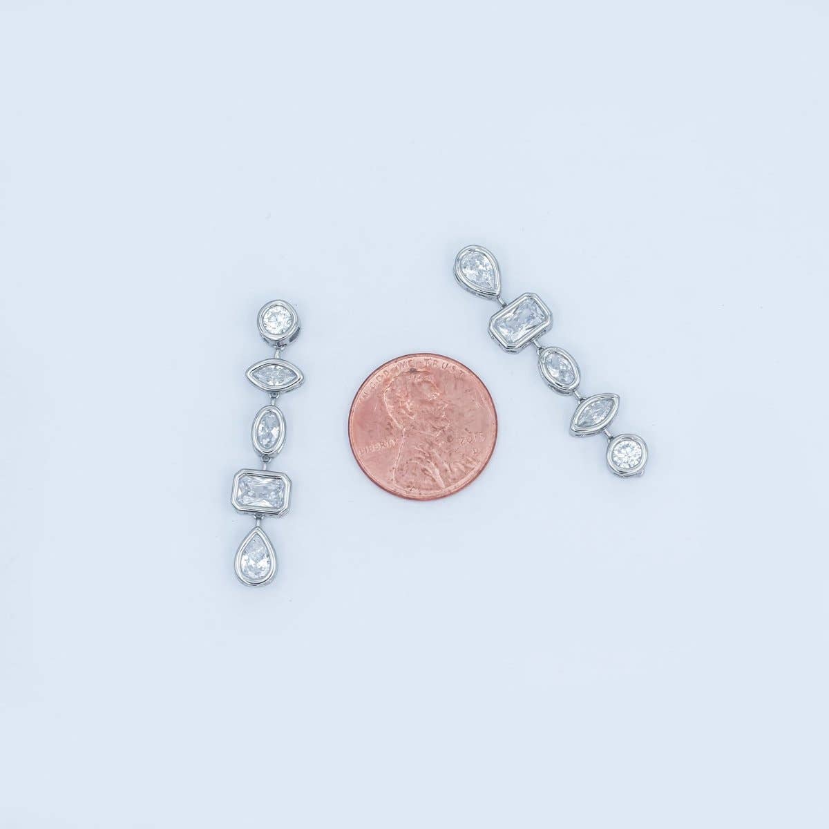 24K Gold Filled 20mm Geometric CZ Bezel Drop Stud Earrings in Gold & Silver | AB678 AB679: Gold