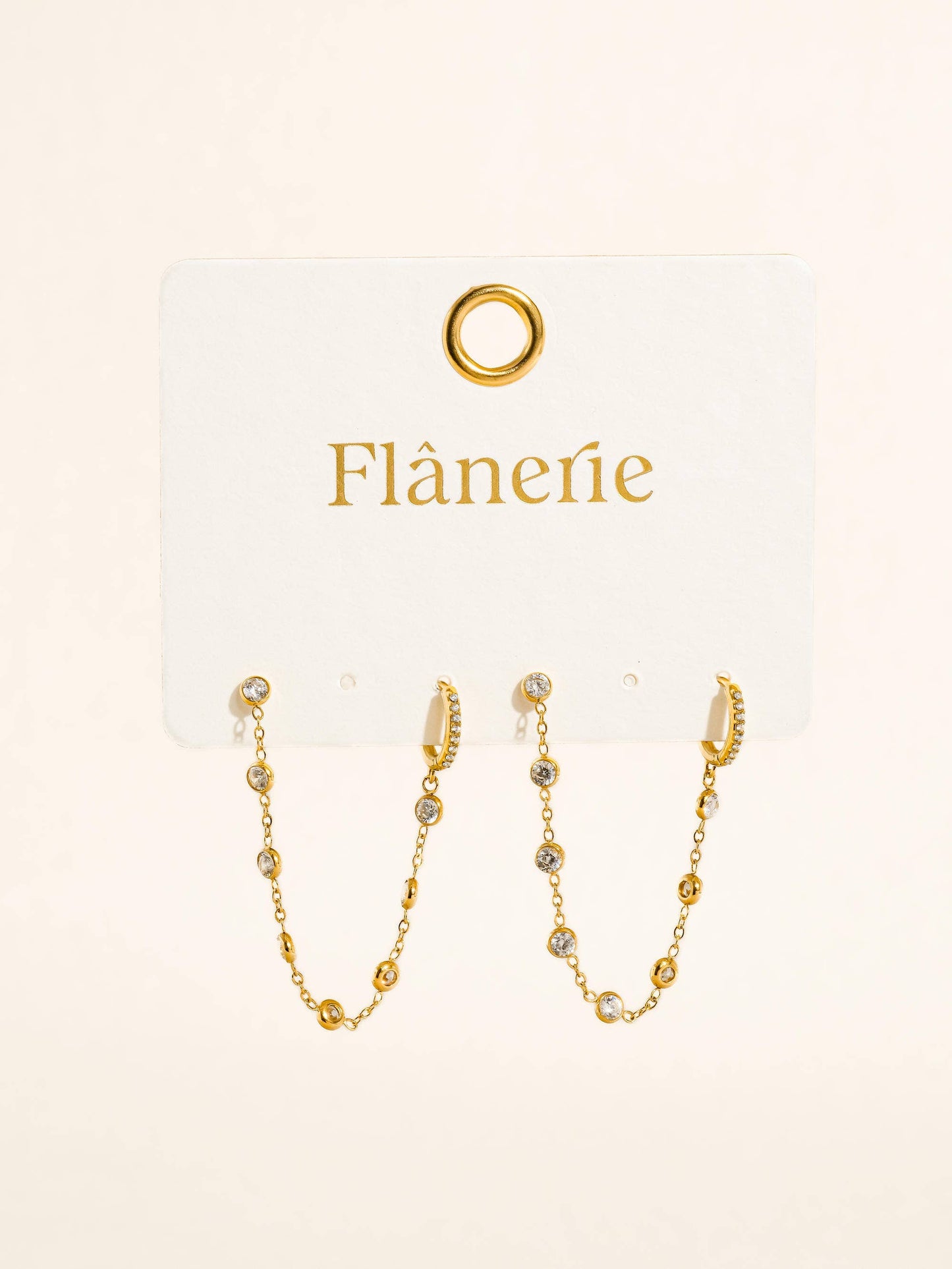 Daffira 18K Gold Non-Tarnish Crystal Chain Link Earrings: Multi-Colored