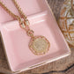 Heirloom Reverie – Ornate Coin Pendant Necklace: Worn Silver Tone