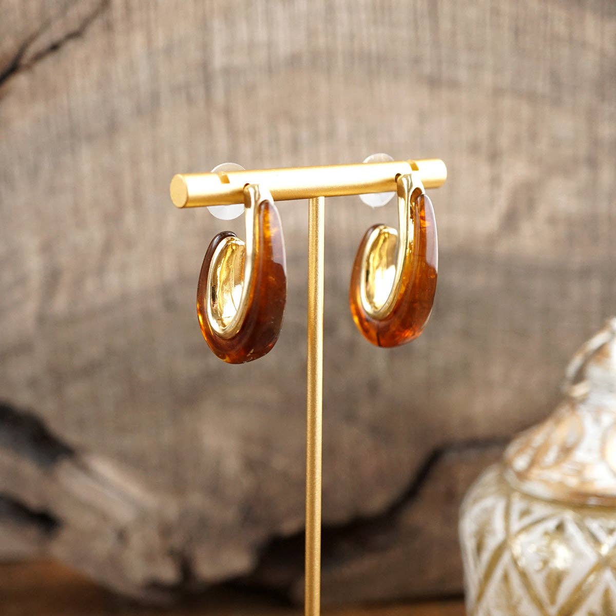 Golden Ember – Sculptural Acrylic Hoop Earrings: Turquoise