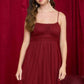 POLKA DOT TULLE SPAGHETTI STRAP MIDI DRESS: BURGUNDY