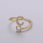 Adjustable Gold Initial Ring With CZ R370~R395: H