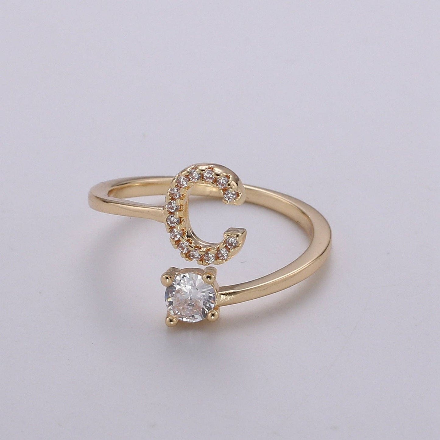 Adjustable Gold Initial Ring With CZ R370~R395: H