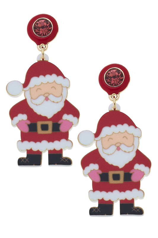 Rhinestone Resin Santa Claus Earrings in Red & White