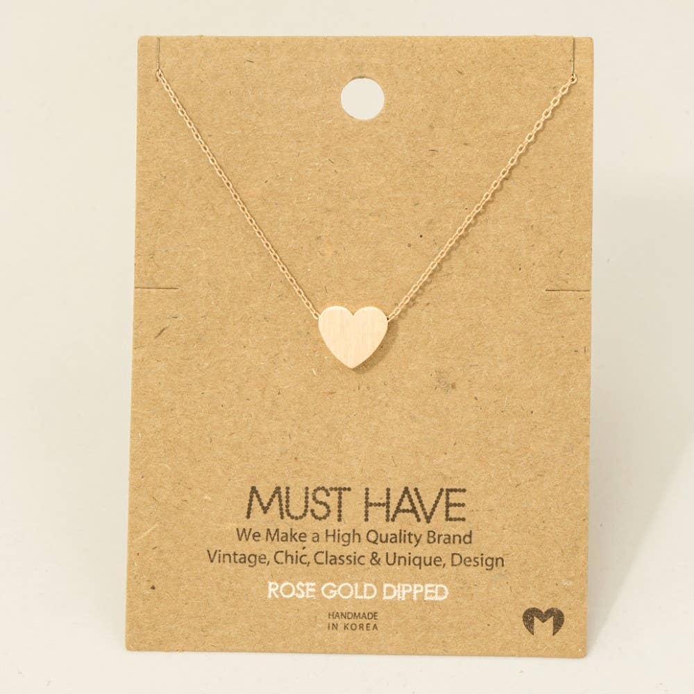 Brushed Heart Pendant Necklace: Gold