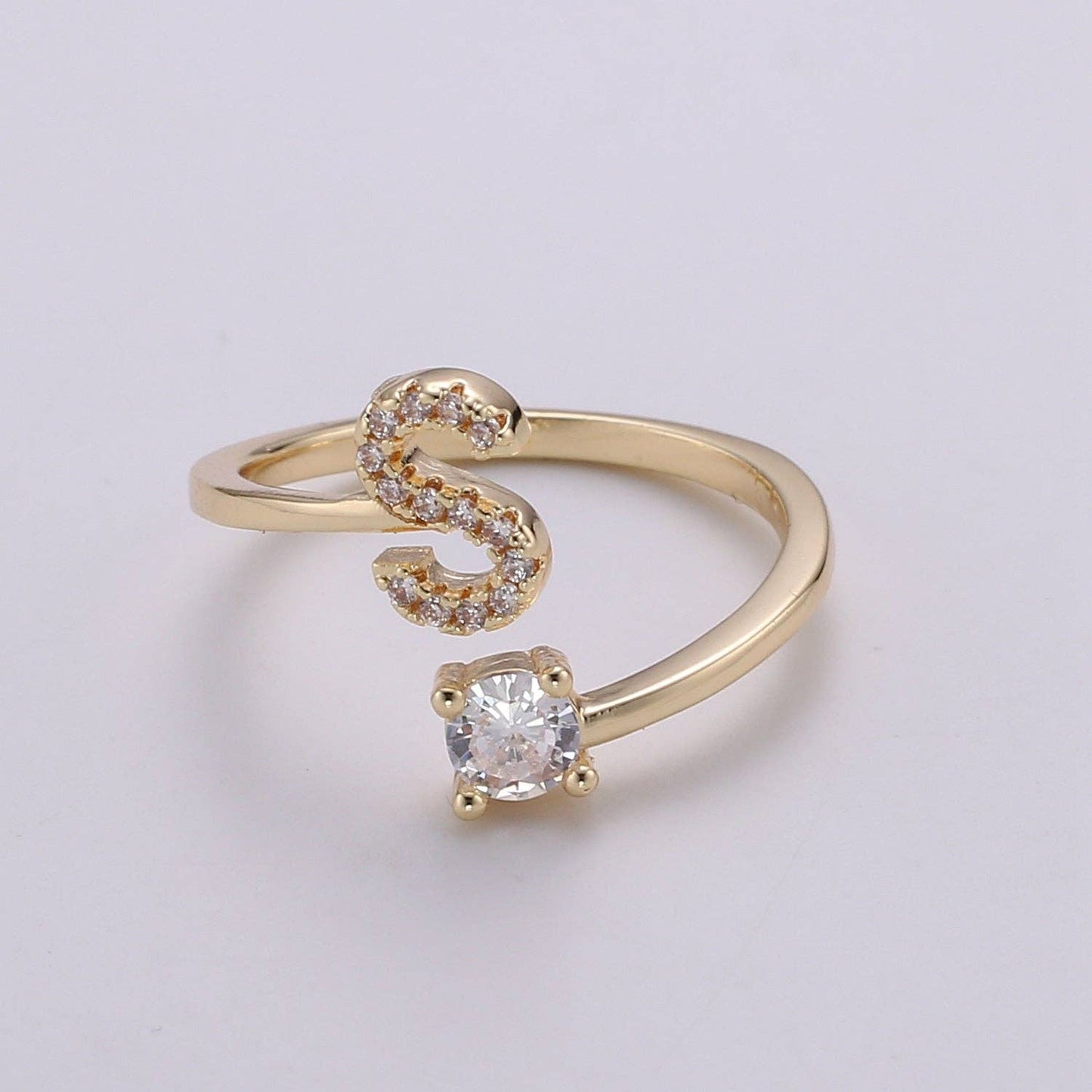 Adjustable Gold Initial Ring With CZ R370~R395: B