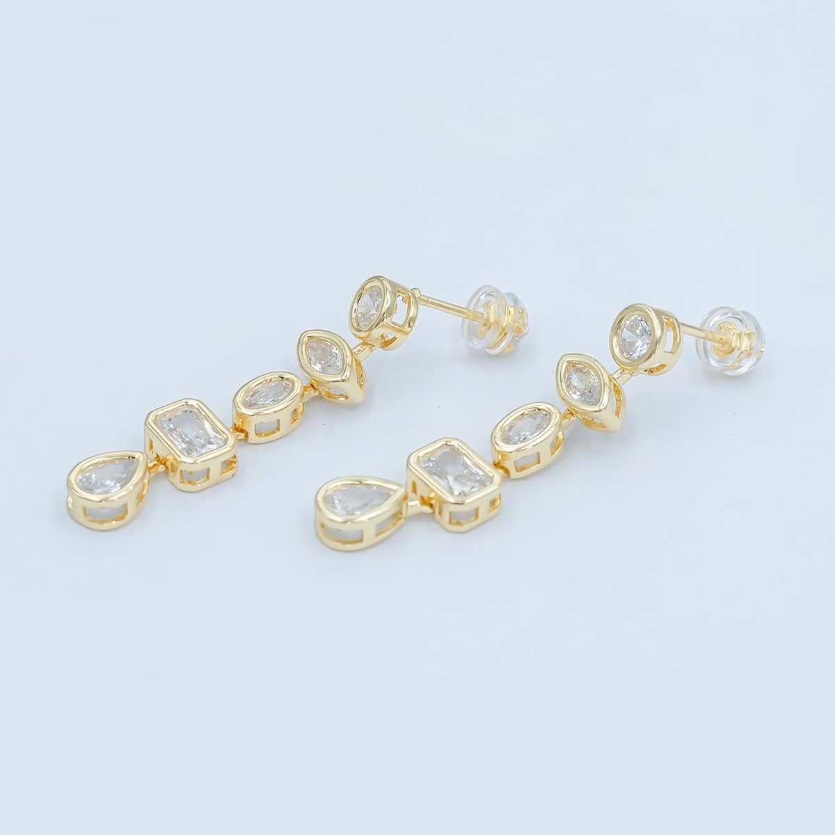 24K Gold Filled 20mm Geometric CZ Bezel Drop Stud Earrings in Gold & Silver | AB678 AB679: Gold