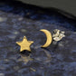 Star and Moon Stud Earrings 7x5mm: 14K Shiny Gold Plated Recycled Sterling Silver