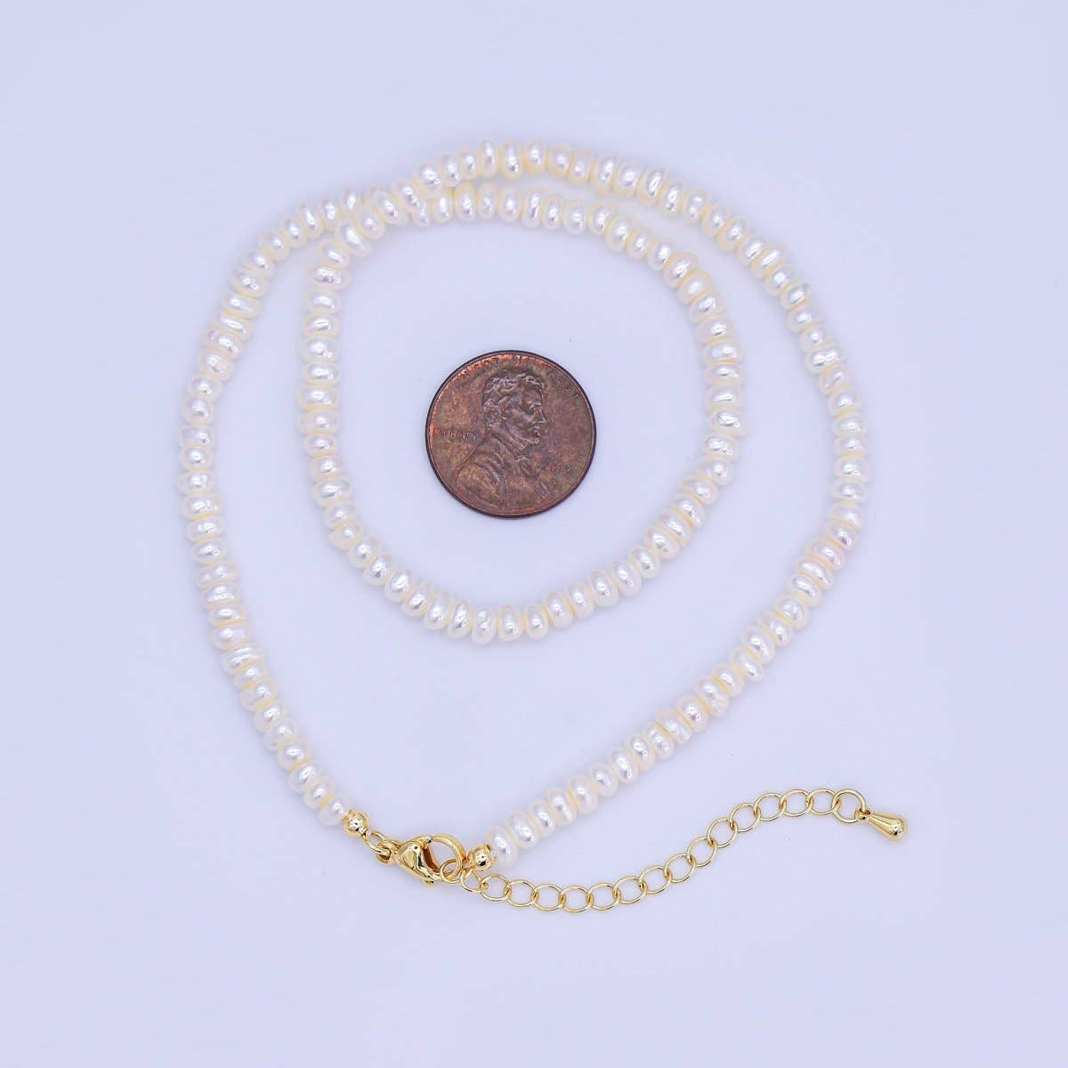 24K Gold Filled 5mm Rondelle Freshwater Pearl Gemstone Chain 15 Inch Necklace |  WA-03142