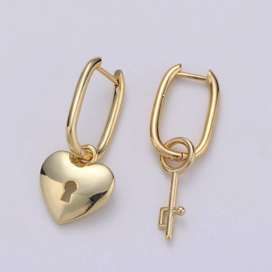 Padlock & key hoop earrings