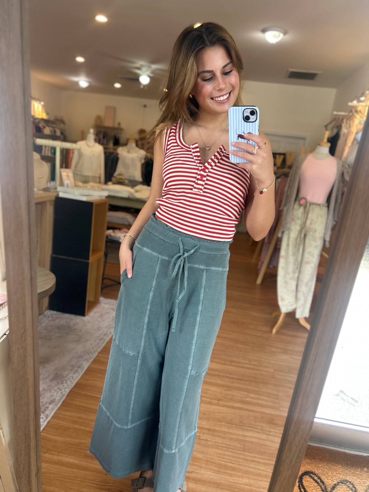 Strawberry Stripe Henley Tank Top