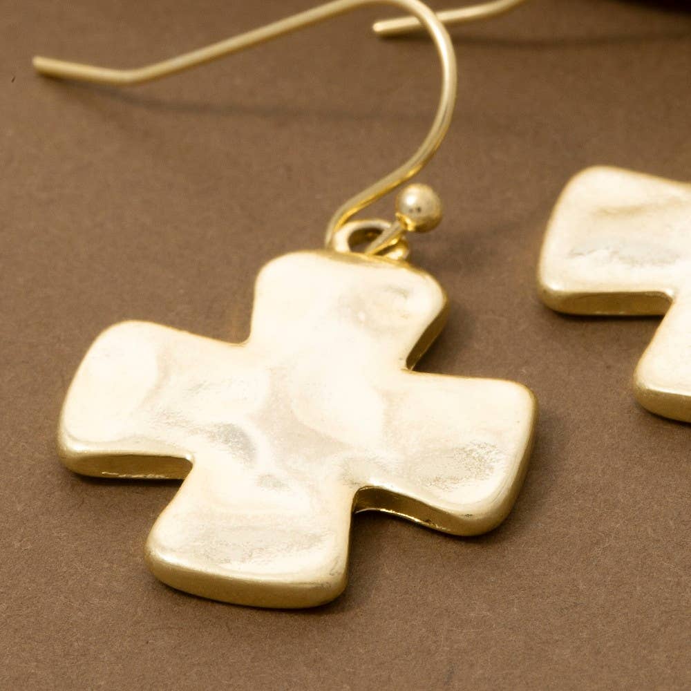 Vintage Gold Dipped Cross Dangle Earrings: GOLD