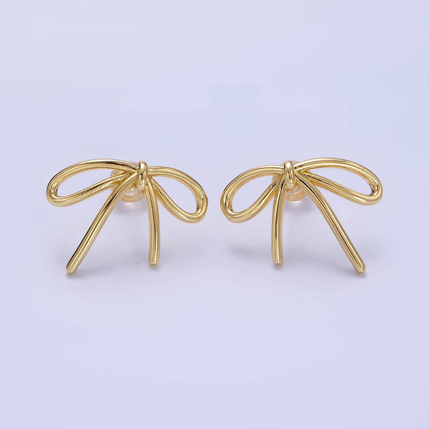 14K Gold Filled Minimalist Tied Ribbon Bow Stud Earrings : Gold