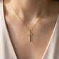 Gold Dipped Cz Pave Cross Pendant Necklace: G