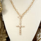 Divine Simplicity – Hammered Cross Front Toggle Necklace: Worn Gold Tone