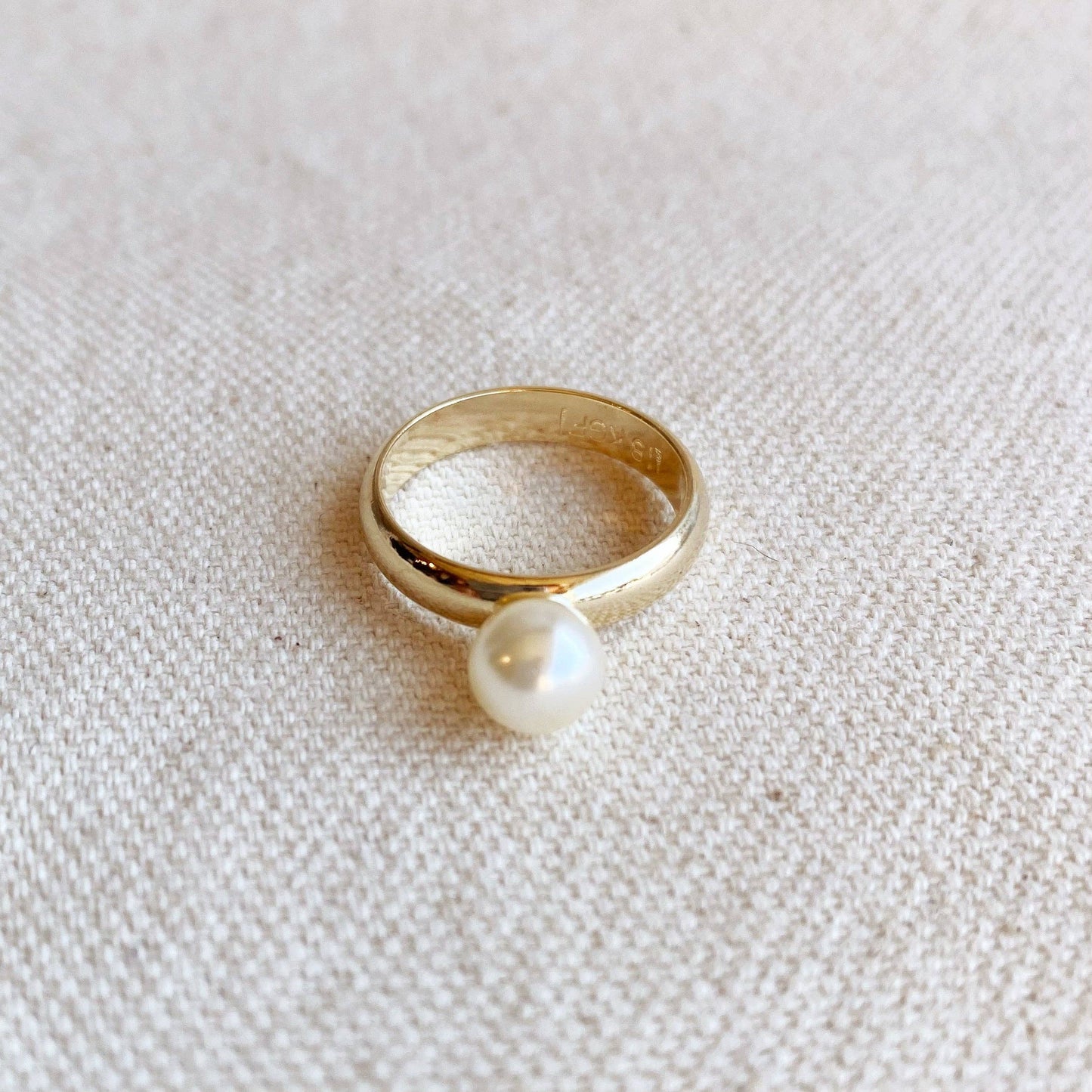 18k Gold Filled Solitaire Pearl Ring: 7