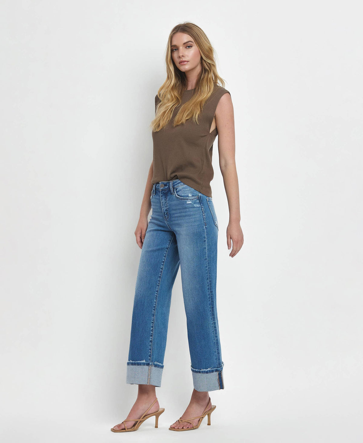 Vervet High Rise Cuffed Wide Leg Jeans