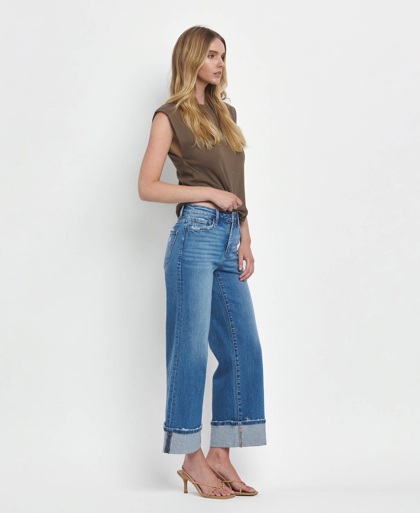 Vervet High Rise Cuffed Wide Leg Jeans