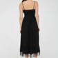 POLKA DOT TULLE SPAGHETTI STRAP MIDI DRESS: BURGUNDY