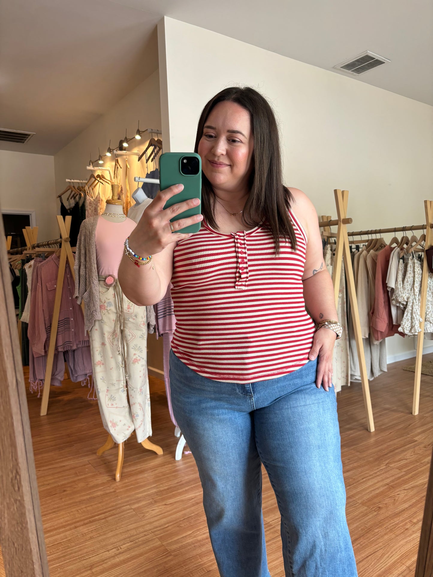 Strawberry Stripe Henley Tank Top
