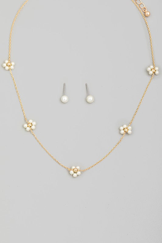 Dainty Chain Flower Bead Necklace Set