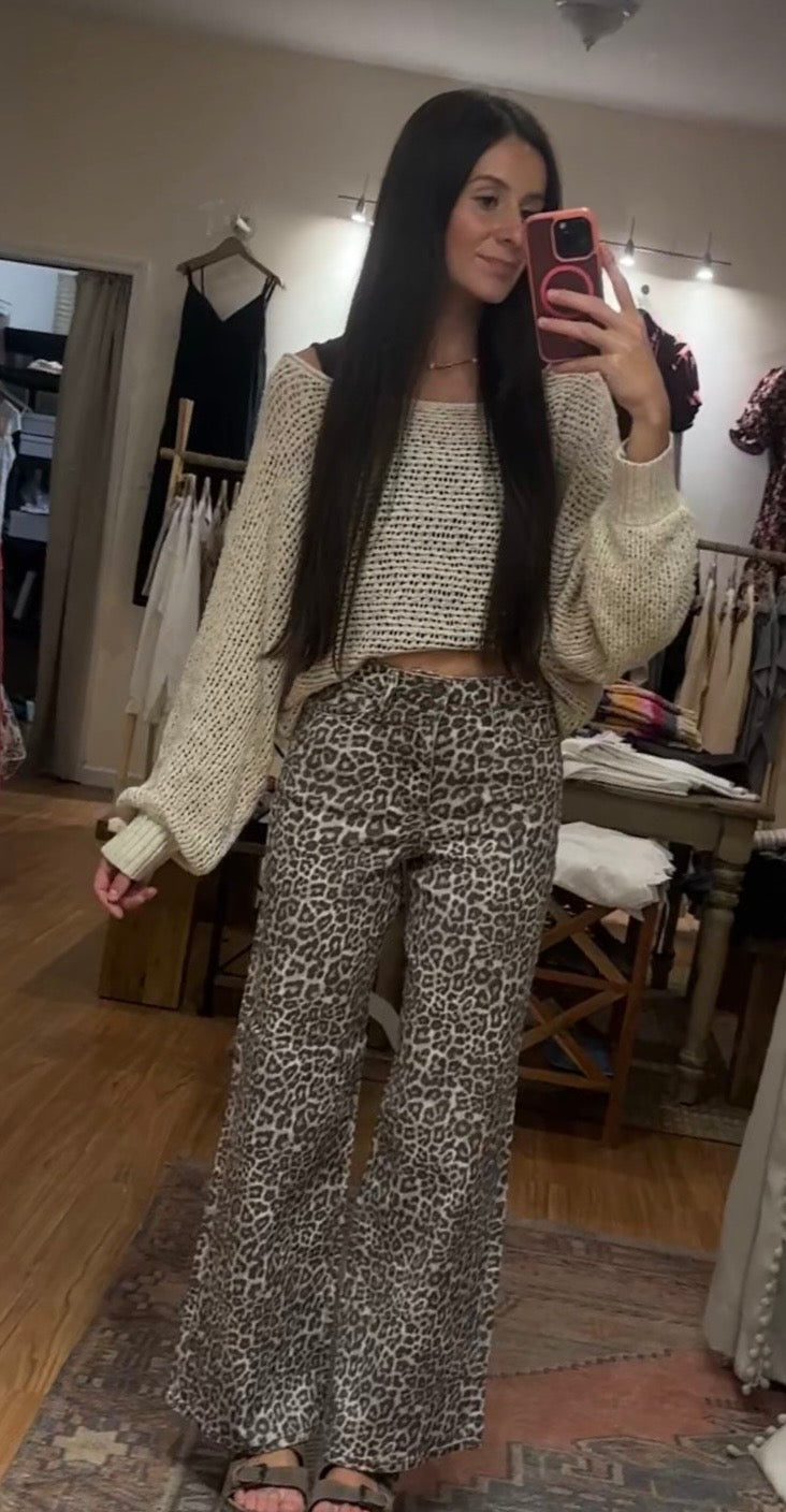 Leopard High Rise Wide Leg Jeans