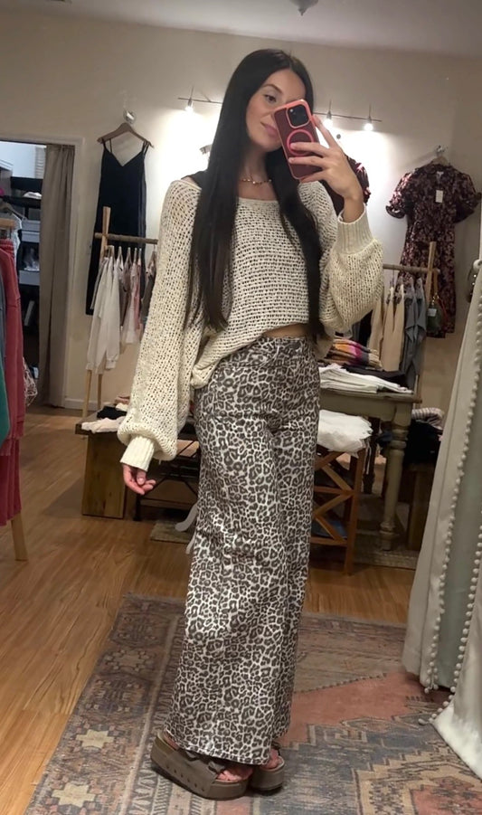 Leopard High Rise Wide Leg Jeans