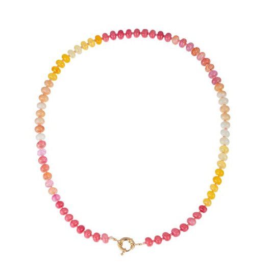Natural Stone Semi-precious Glass Mixed Necklace- pink lemonade