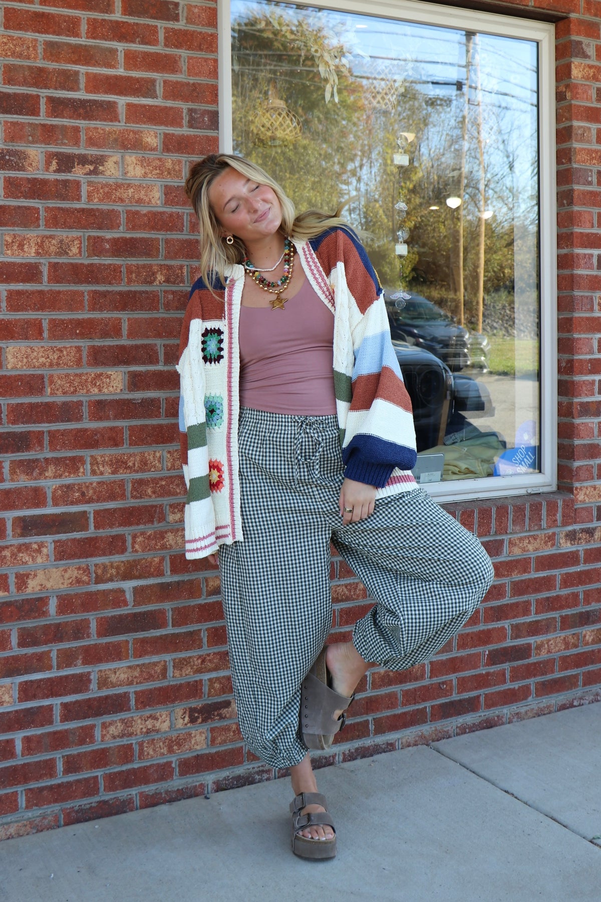 Check Please Gingham Barrel Pants