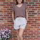 Linen Blend Striped Shorts in Brown