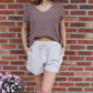 Linen Blend Striped Shorts in Brown