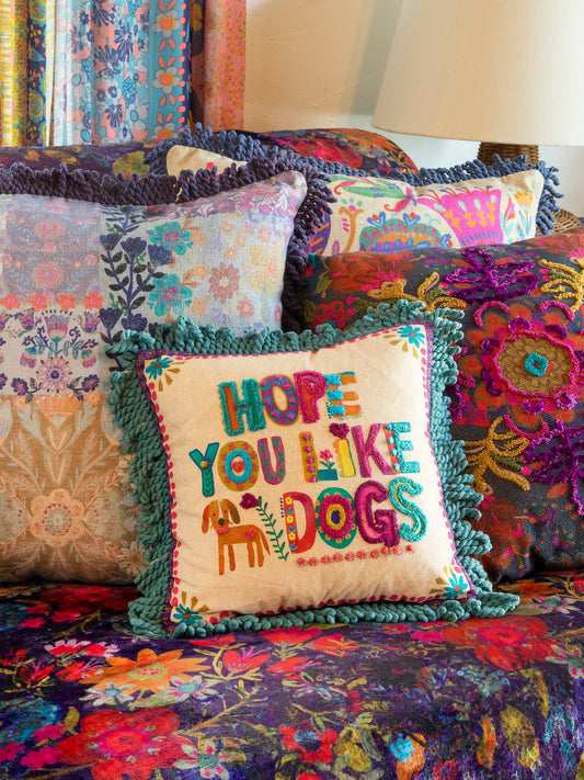 Natural Life Tufted Boho Pillow - Hope You Like Dogs