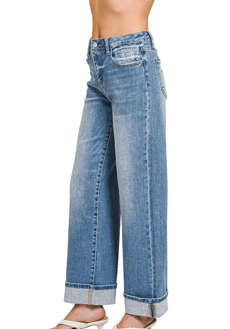 High Rise Cuffed Denim Pants