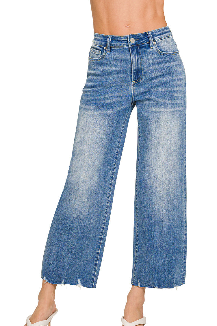 Wide Leg Cropped Denim Pants