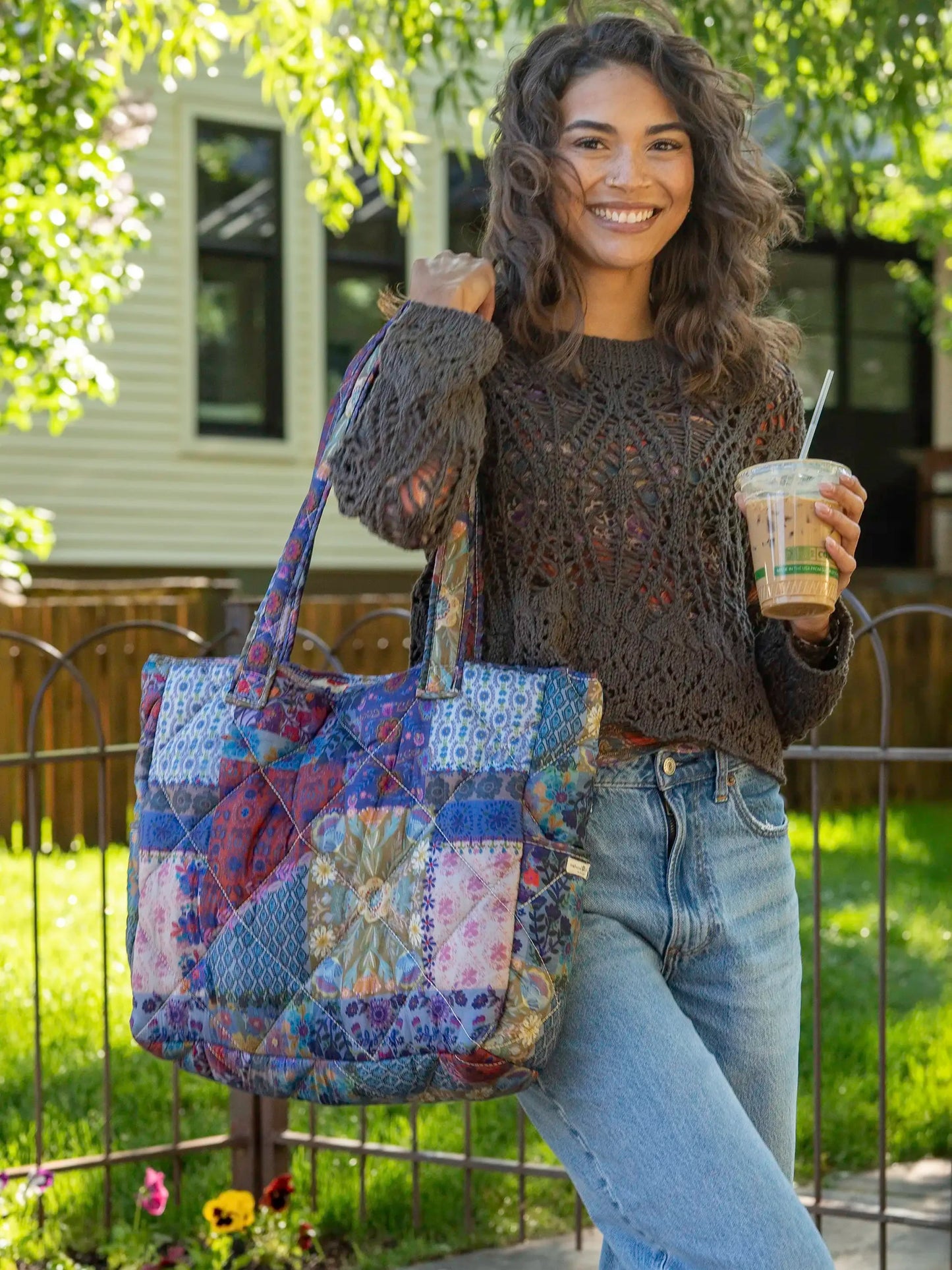 Natural Life Reversible Puffy Tote Bag - Large Blue Patchwork
