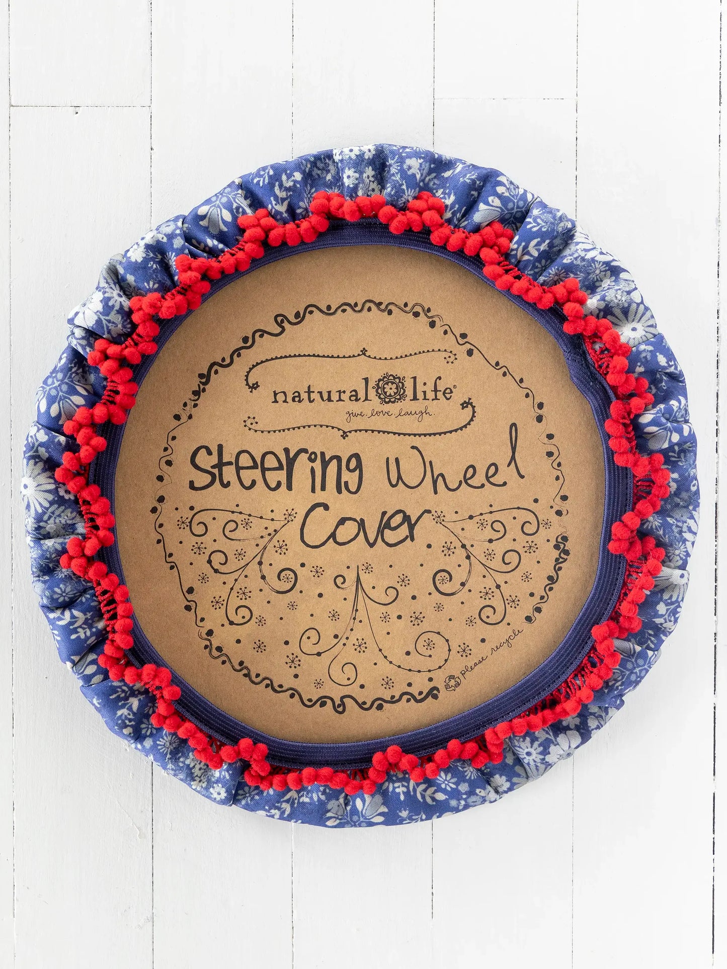 Natural Life Steering Wheel Cover, 15" - Diamond Bandana Navy