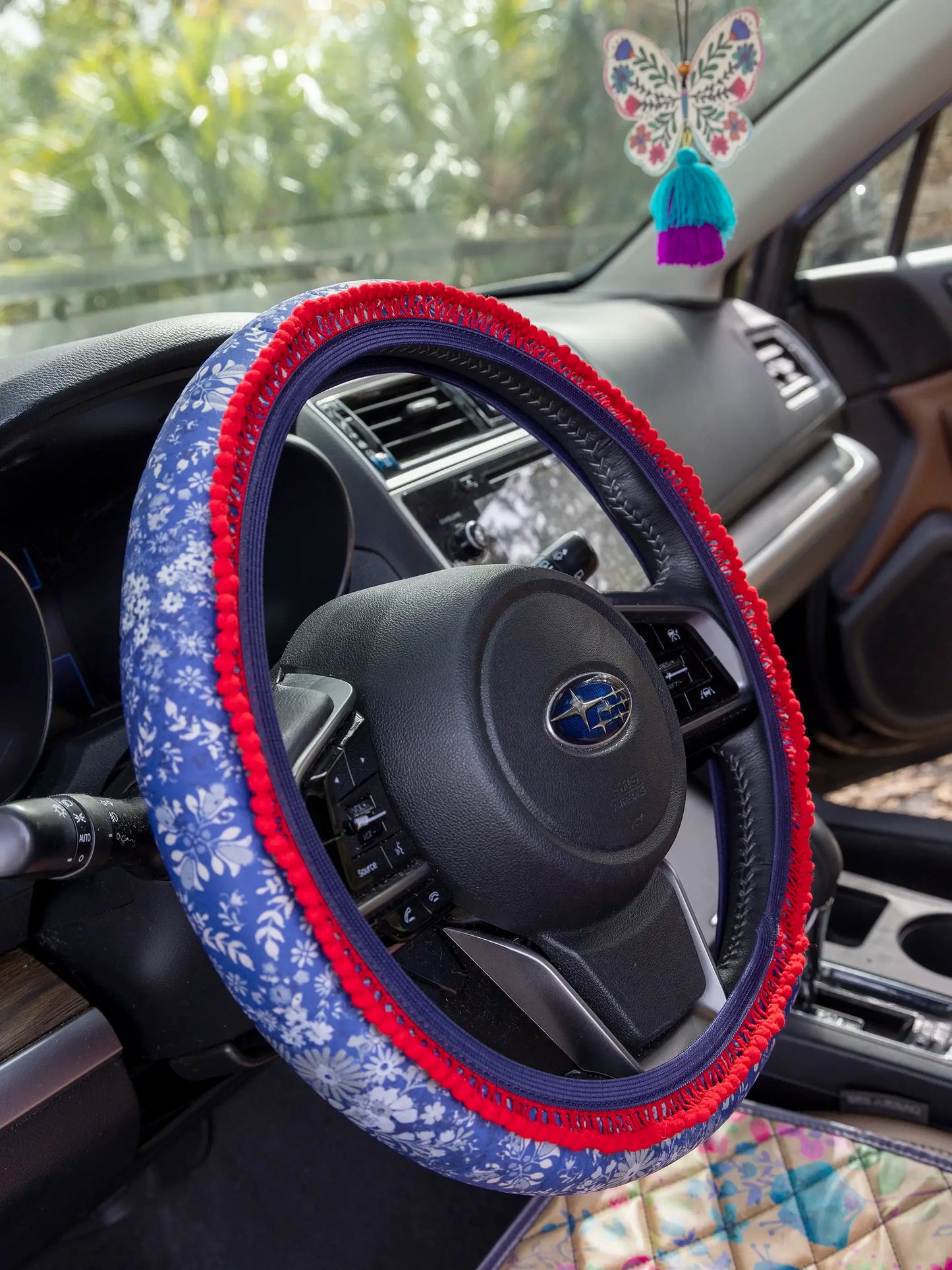 Natural Life Steering Wheel Cover, 15" - Diamond Bandana Navy