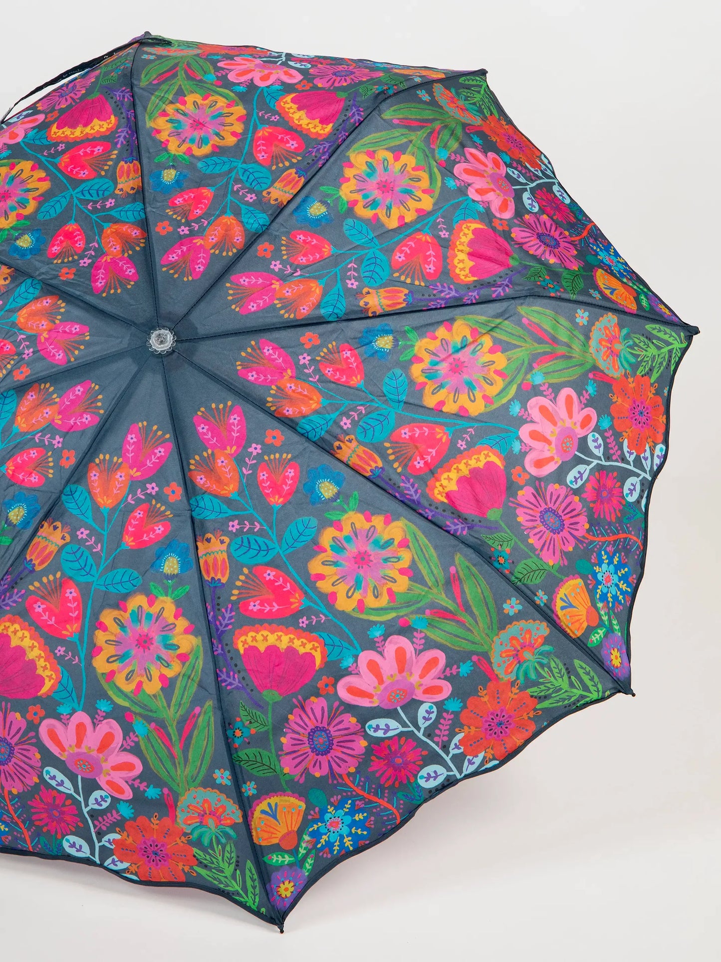 Natural Life Fold Up Umbrella - Navy Folk Flower