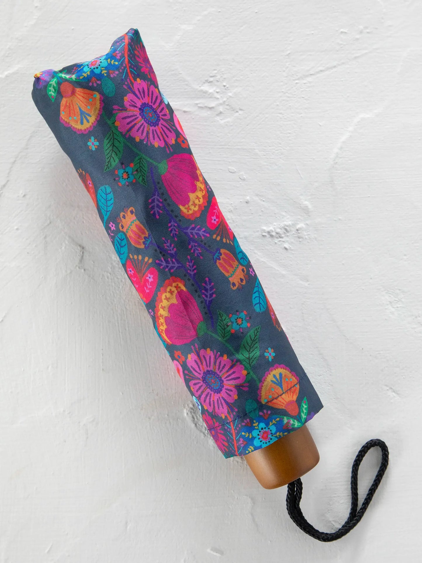 Natural Life Fold Up Umbrella - Navy Folk Flower