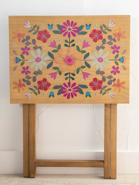 Natural Life Wooden TV Tray Table - Mustard Folk Flower