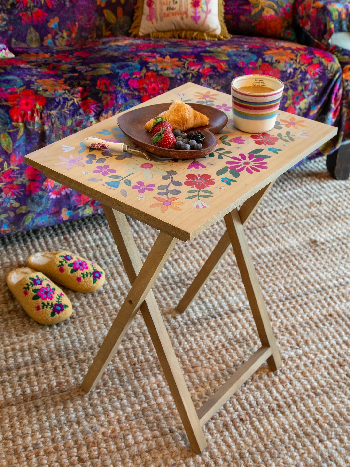 Natural Life Wooden TV Tray Table - Mustard Folk Flower