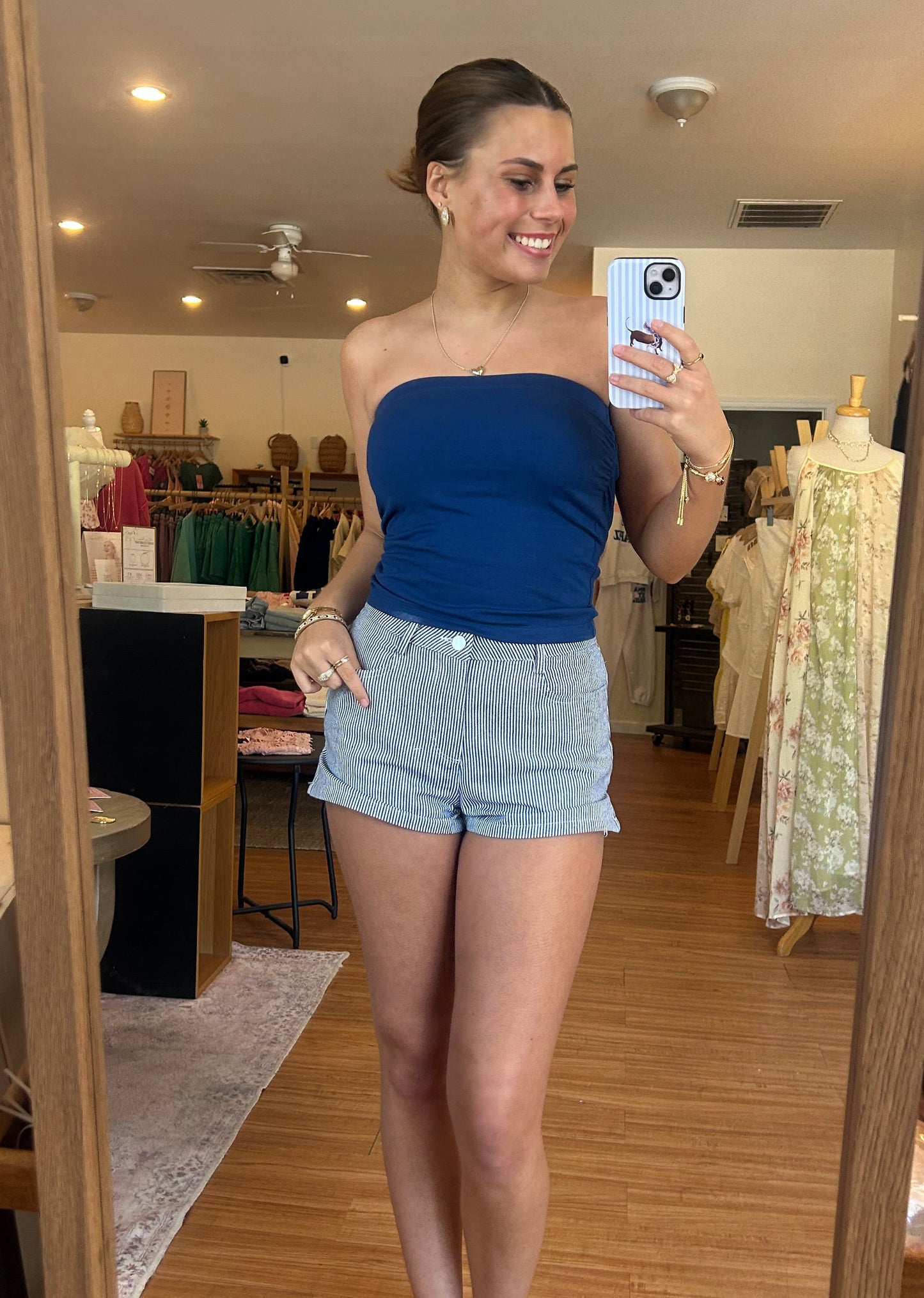 Navy Striped Shorts
