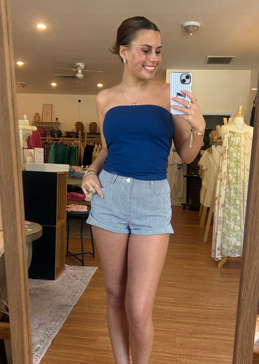 Navy Striped Shorts
