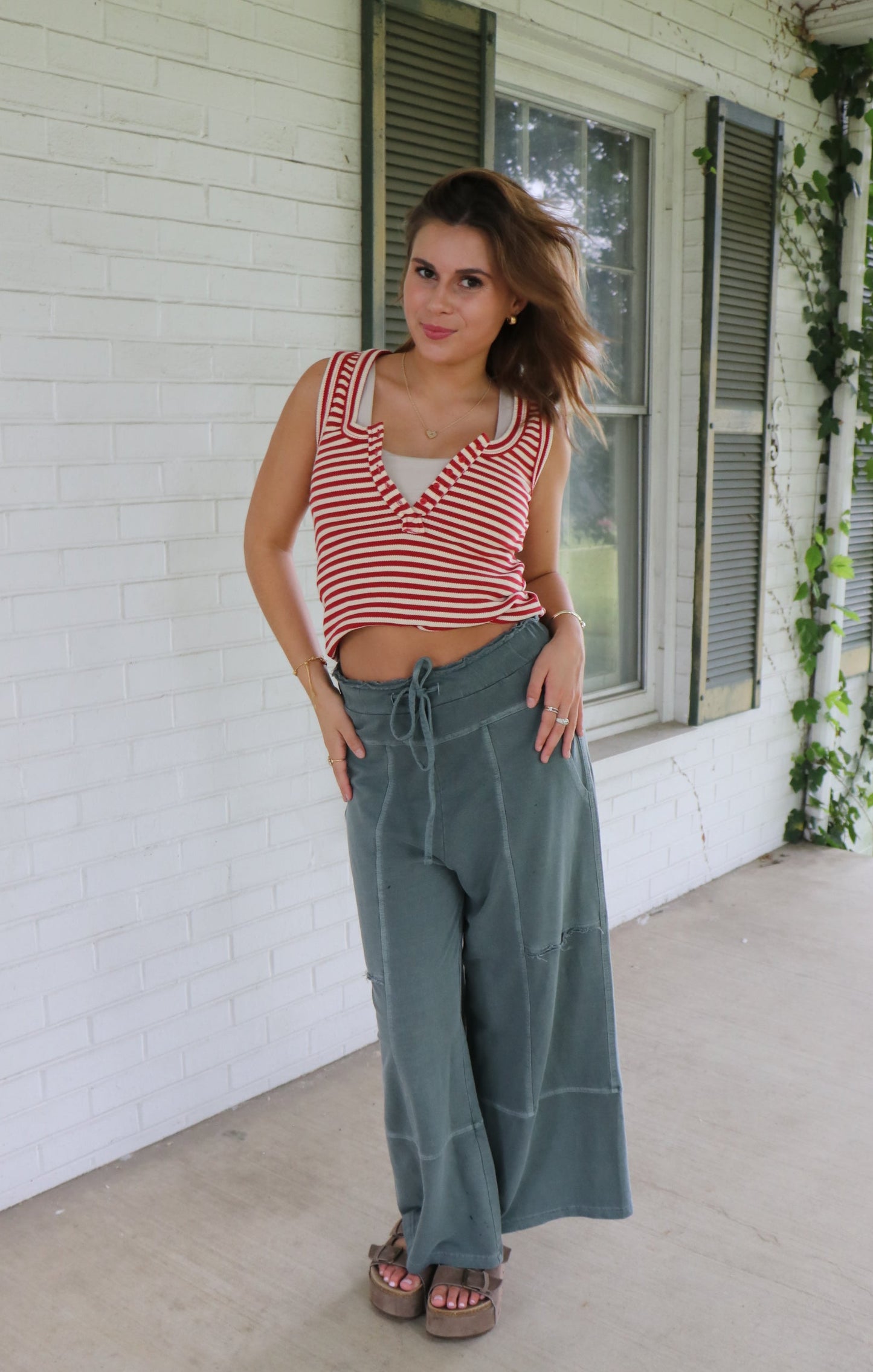 Strawberry Stripe Henley Tank Top